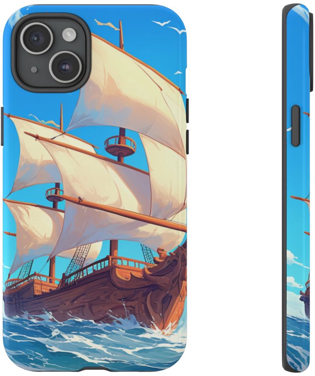 Zeilschip op Blauwe Oceaan – Telefoonhoesje Geschikt voor iPhone 15 Plus