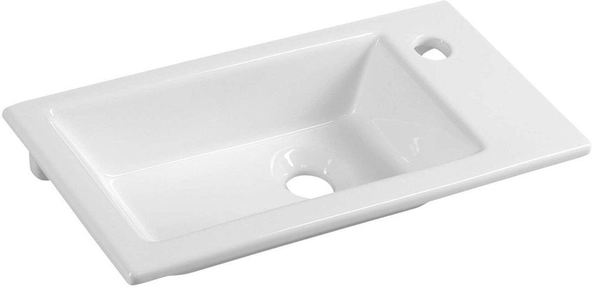 Aqualine Zuno - Meubelwastafel 50x25 cm, zonder overloop, kraangat rechts, wit 9050