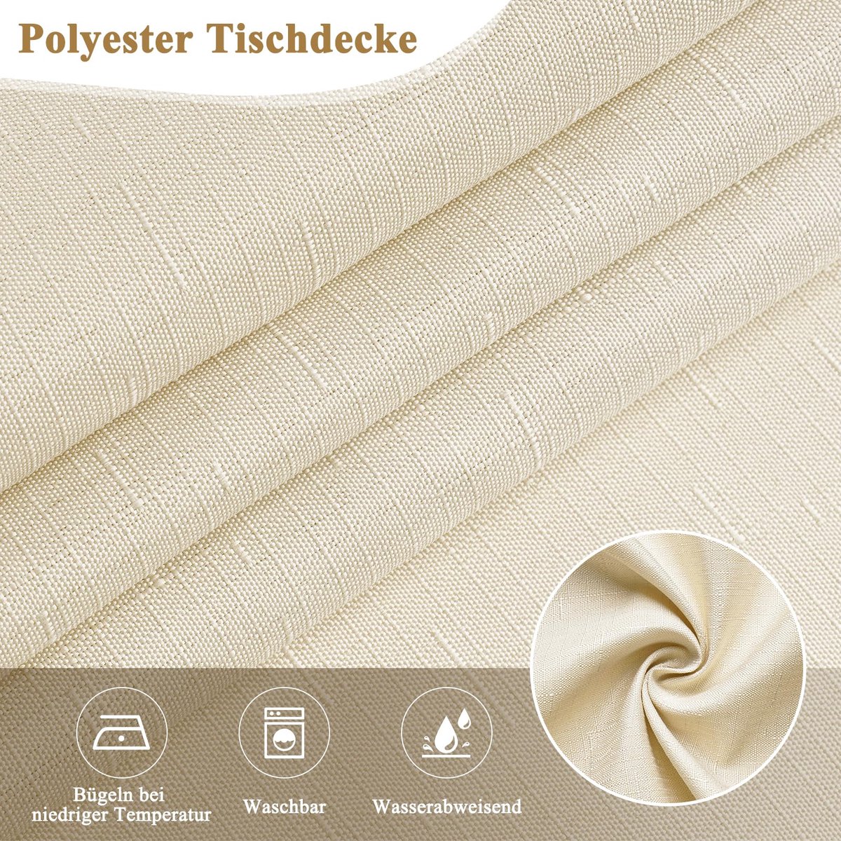 Wasdoek tafelkleed, afwasbaar tafelkleed in linnenlook, beige, effen, duurzaam, 100 x 140 cm