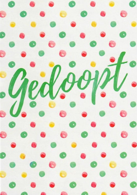 Van harte gefeliciteerd met de doop van jullie kindje! Een kleurrijke kaart met mooie stippen. Leuk om zo te geven of om bij een cadeau te voegen. Een dubbele wenskaart inclusief envelop en in folie verpakt.