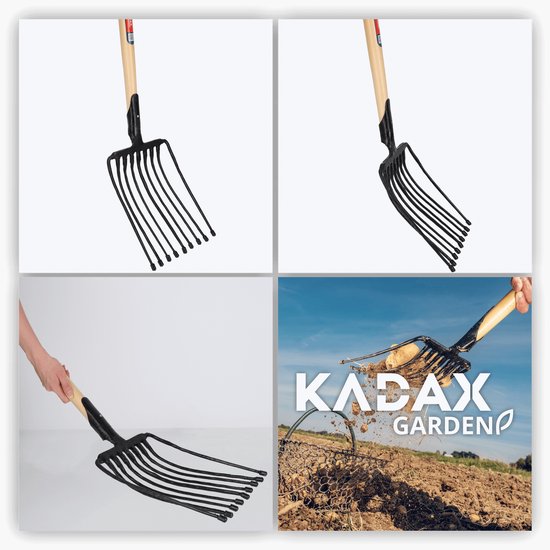 KADAX Aardappelvork van staal, raapvork met D-greep, vork met houten steel, hark, hooivork, steenvork, mestvork, vork voor aardappelen (10 tanden, zwart) van Merkloos	 — afbeelding 3