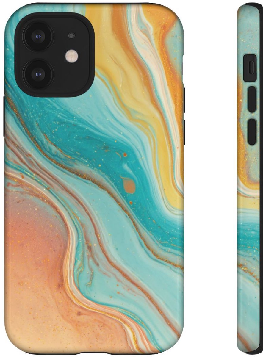 Oranje en Teal Marmer Abstract – Telefoonhoesje Geschikt voor iPhone 12