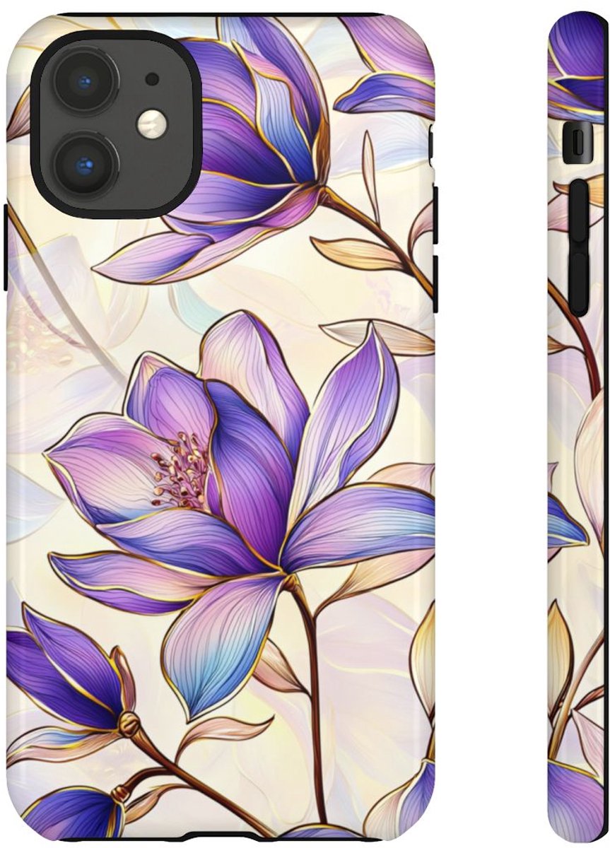Paarse Magnolia's met Bloemenpatroon – Telefoonhoesje Geschikt voor iPhone 11