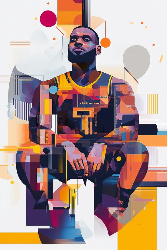 Lebron James Poster - Basketbal Posters - Sport - Abstract - Wanddecoratie Woonkamer - 180 gram papier - 6391KMD - Formaat 60 x 90cm
