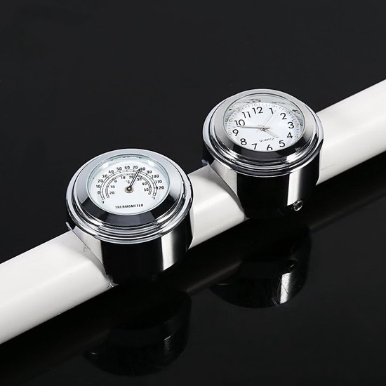 [1 Pair] 7/8" 1" Motorcycle Handlebar Dial Clock Thermometer Waterproof Luminous White for Bike Motorcycle van BBTO — afbeelding 2