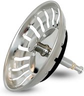 TOVBMUP 82mm Keukengootsteenplug - Keukengootsteenfilter - Met verstelbare pen - Universeel - Bediening met excentrische knop - Met filtermand - Roestvrij staal