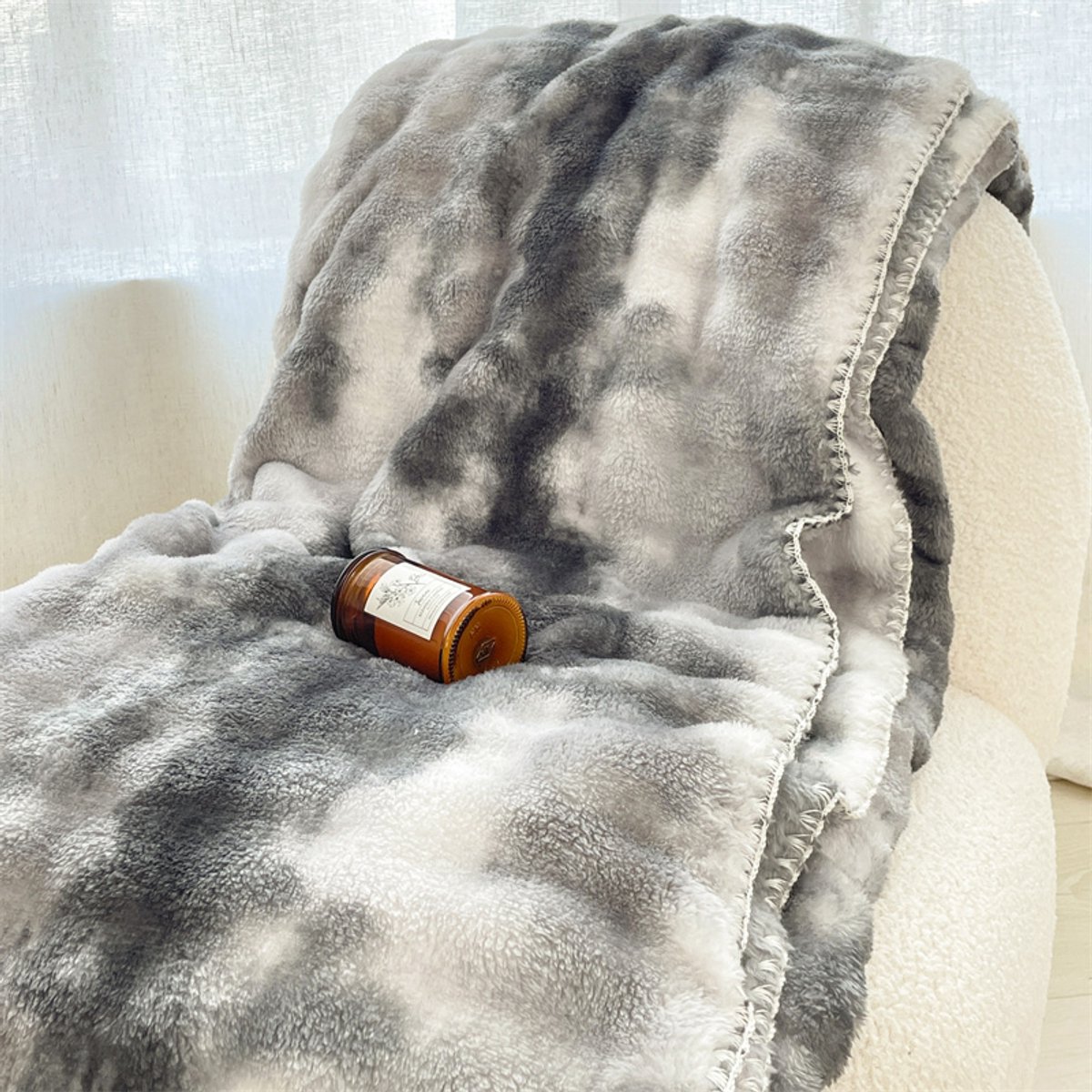 Bubbel fleece deken 150x200 cm – Extra zacht & warm – Plaid voor bank en bed – Grijs/Wit