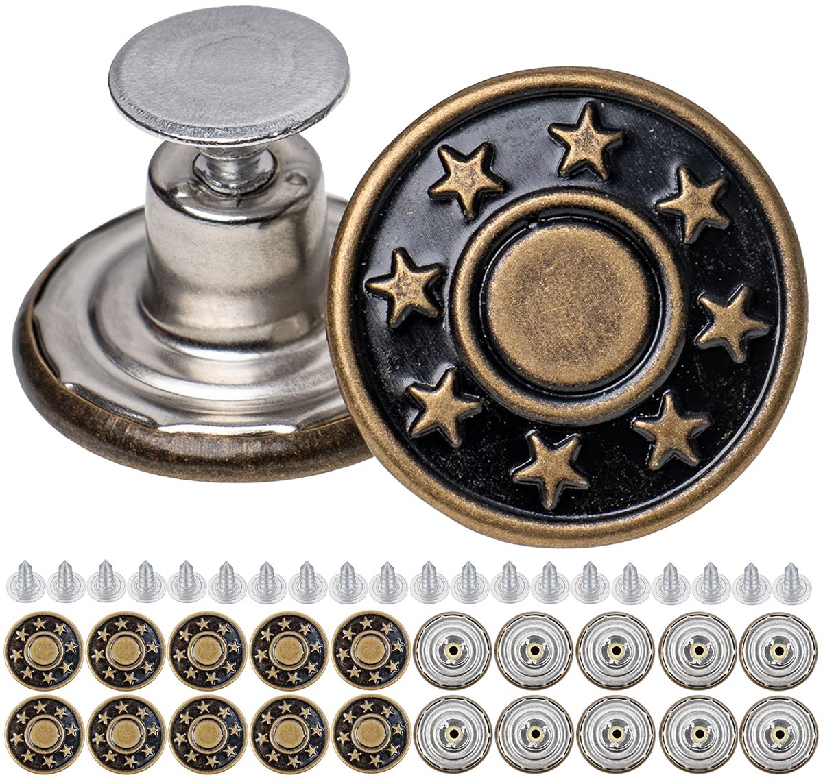 Vervangende broekknopen om te klinken, Ø 20 mm messing jeansknopen, 20 stuks, bronskleurig, jeansknopen met klinknagels, jeansknoop om in te hameren, metalen broekknoop, broeken wijder maken, metalen broekknopen