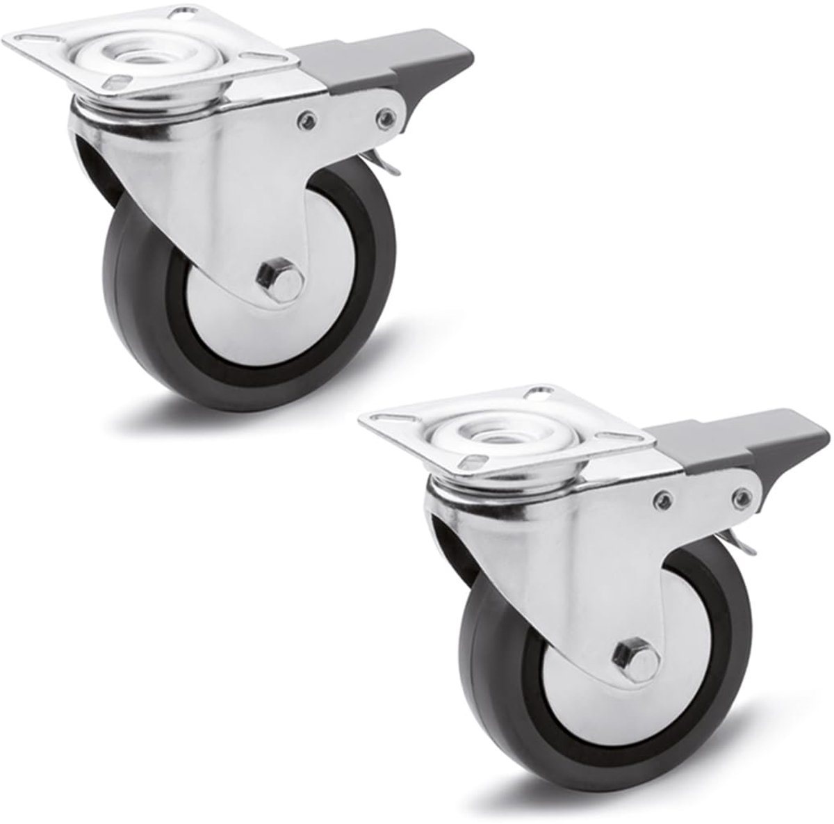 Ganter Standaardelementen | Institutionele wielen, Zwenkwielen met remmen | 60 mm | 2 wielen | 100 kg | Rubberen loopvlak, polypropyleen wielkern, stalen behuizing | GN 22870-60-G-LF-L-ST