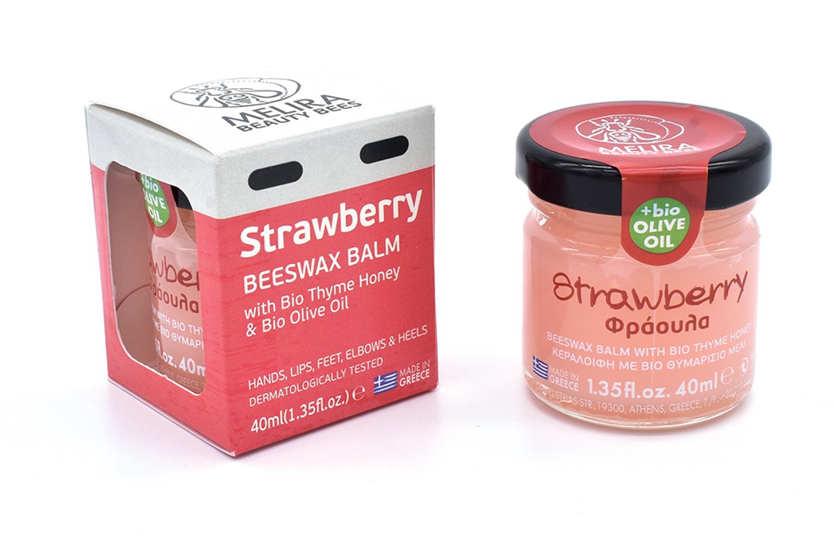 Melira Strawberry - Beeswax Balsem - Met Biologische Tijmhoning & Biologische Olijfolie - Dermatologisch Getest