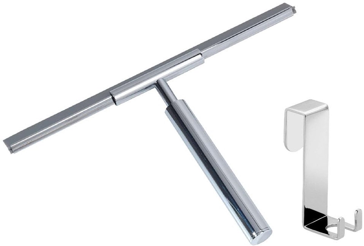 Gedy Thor 2-delige set: 1 douchewisser, 1 chromen haak (messing, roestvrij staal, chroom afwerking, modern, 0,2 kg, badkameraccessoireset)