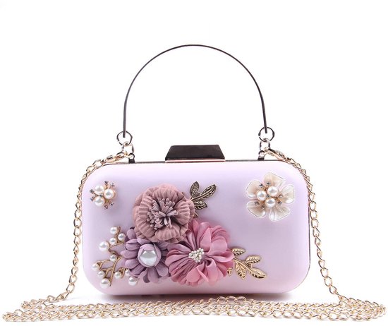 lapulio Vintage bloemen blad kralen pailletten avondtas Elegante Clutch voor vrouwen voor bruiden, bals, feesten en formeel, ZILVER, Medium
