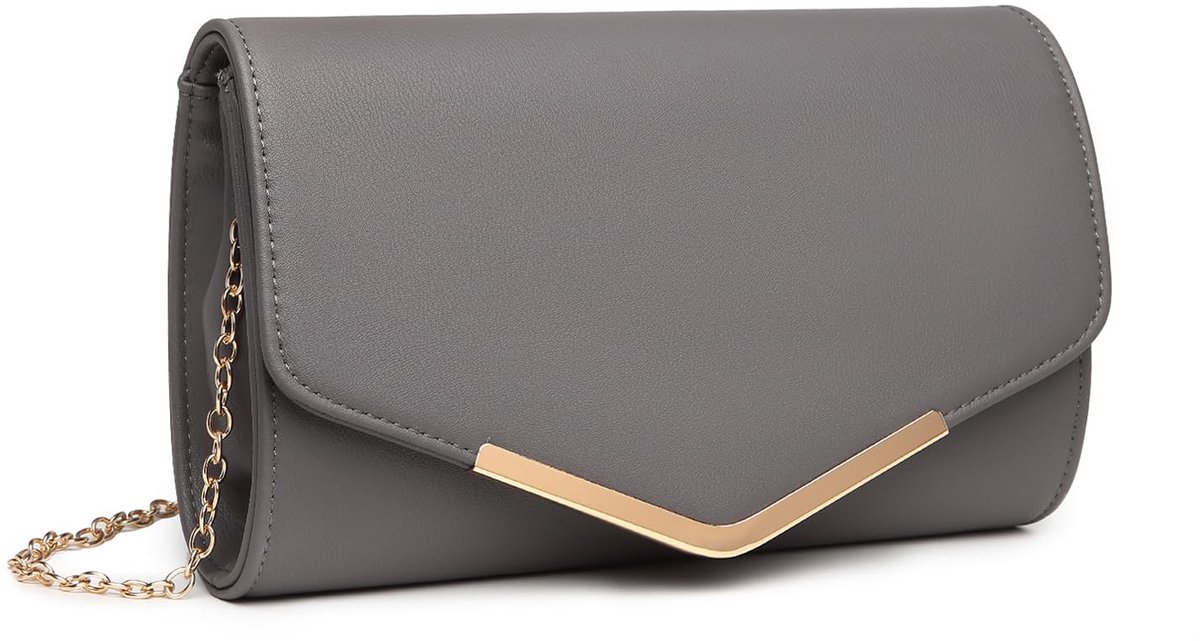 Miss Lulu Dames Envelop Clutch Elegante Avondtas Bruidstas Envelop Clutch Handtas met Ketting voor Bruiloft Feest Prom Grijs