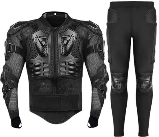 Equal to None - Unisexe - Vêtements de moto - Combinaison moto 2 pièces - Veste et pantalon de protection moto - Protection intégrale - Protection dorsale amovible - Sangles réglables et passants pour les pouces - M - Zwart