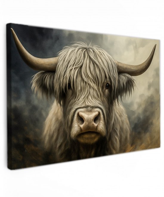 Canvas schilderij - Hoorn van de Hooglanden - 120x80 cm - Moderne kunst - Huis decoratie woonkamer - Keuken muur schilderijen - Wanddecoratie accessoires - Kamer interieur - highlander