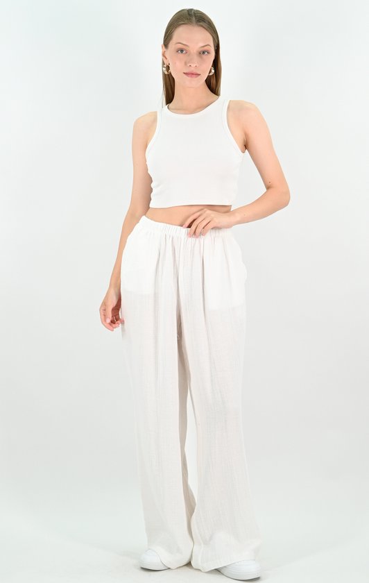 YesMooi - Pantalon ample oversize en lin mélangé - Blanc cassé - S (36)