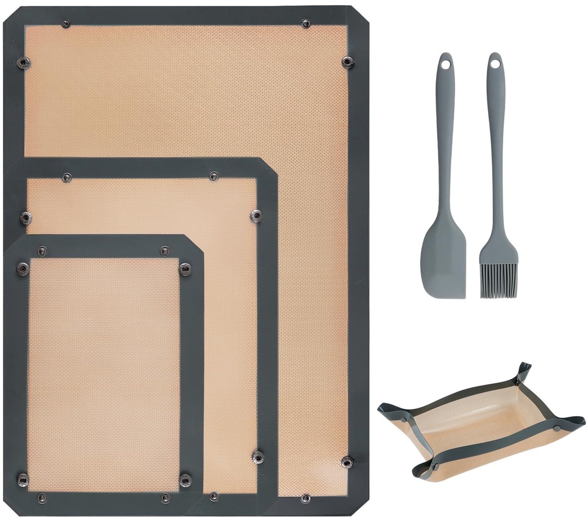 Set van 3 siliconen bakmatten, herbruikbaar 60 cm/40 cm/30 cm, antiaanbak bakpapier voor oven en magnetron, BPA-vrij, vaatwasserbestendig voor koekjes, brood, pizza, nieuw design knoppen