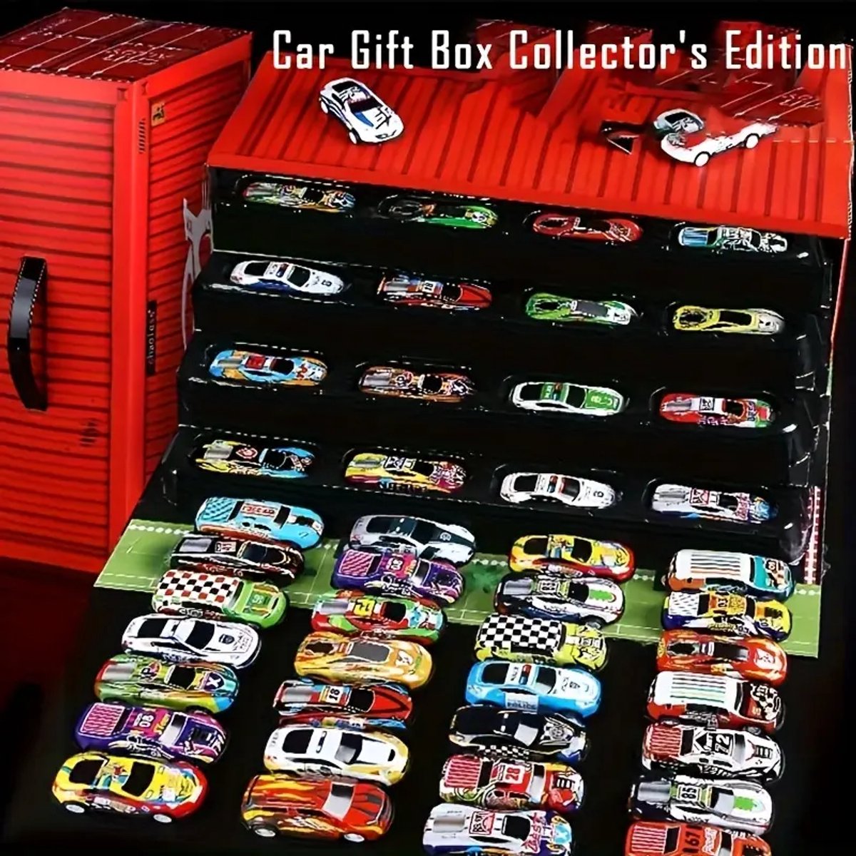 48 stuks Speelgoed auto's - Raceset in Cadeaubox – Inclusief Racebaan, Wegenkaart – Interactieve Speelset voor Kinderen – Verzamelauto’s – Cadeau voor Jongens en Meisjes - Speelgoed auto set- Speelgoed voor Kerst -Speelgoed voor Verjaardagen — afbeelding 3