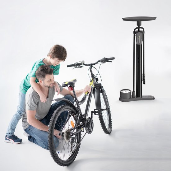 Fietspomp - Fietspomp met Drukmeter - Dubbele Ventielkop - Schrader en Frans Ventiel - Vloerpomp - Handig Voor Onderweg Of Op Reis - Zwart van Sahara Sailor — afbeelding 4