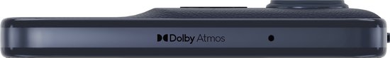 Motorola moto g86 5G in donkergrijs, bovenaanzicht met 'Dolby Atmos' tekst.