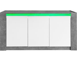 Sideboard opslagkast zijkast met kleurveranderende LED-verlichting 3 deuren dempingsscharnieren en verstelbare planken Deels hoogglansontwerp 150x40x75 cm Zwart wit