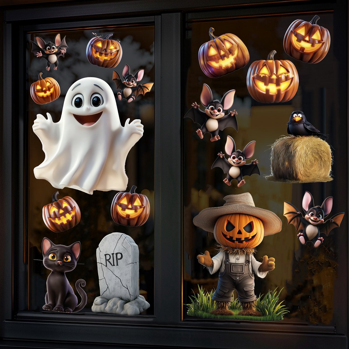 Raamstickers Halloween SMALL set - Statische herbruikbare Halloween raamdecoratie
