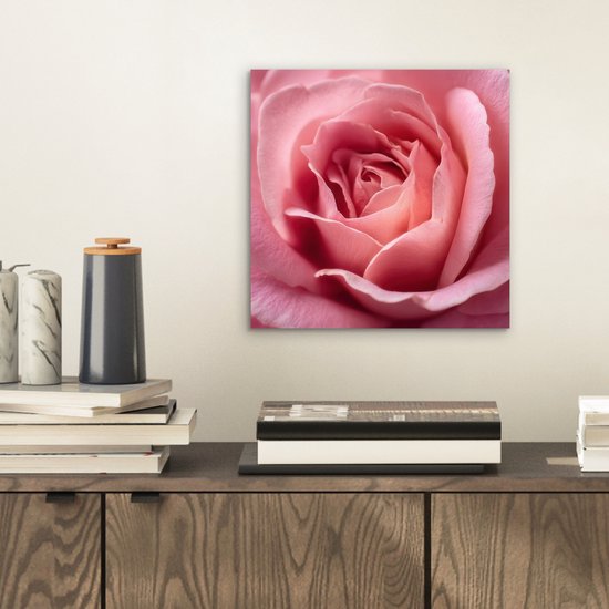 Aluminium schilderij 20x20 cm - Wanddecoratie metaal - Roze - Roos - Romantisch - Metalen muurdecoratie woonkamer - Decoratie industrieel - Foto op dibond - Industriële accessoires slaapkamer