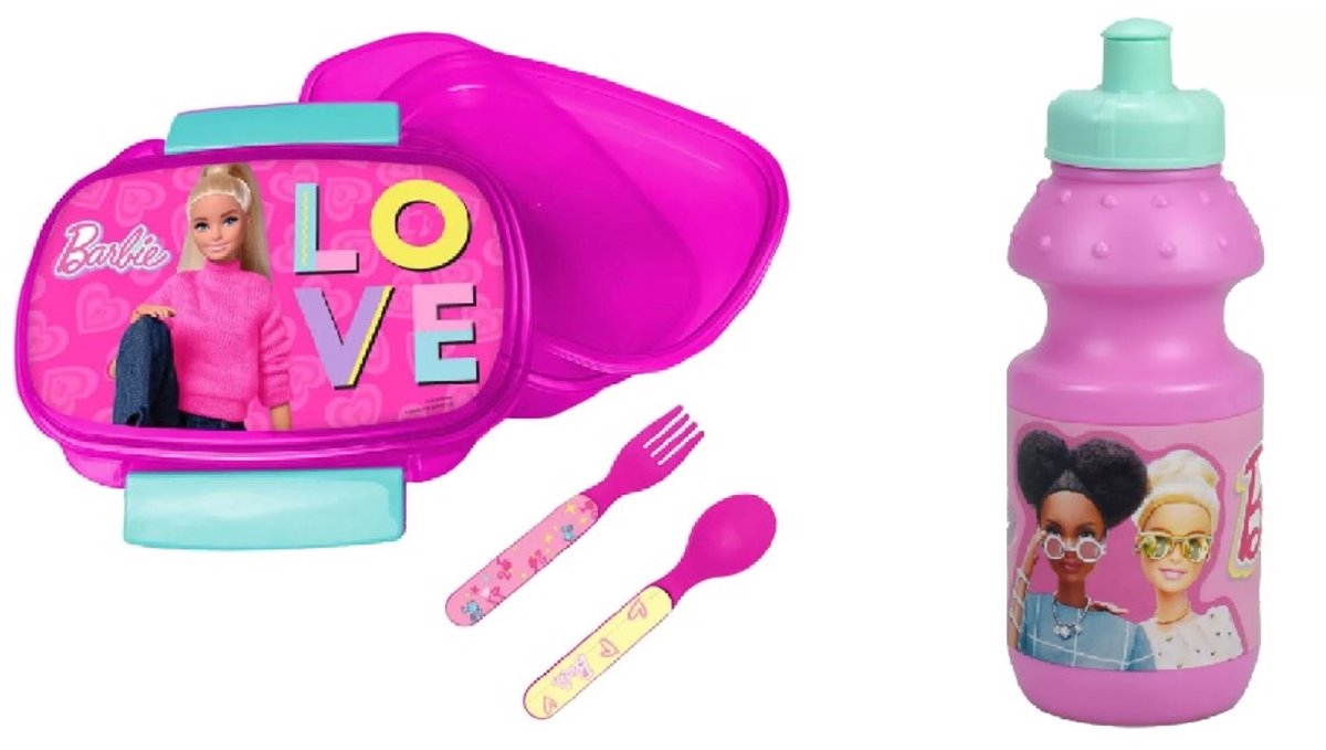 Barbie Love broodtrommel + plastic drinkfles 350ml