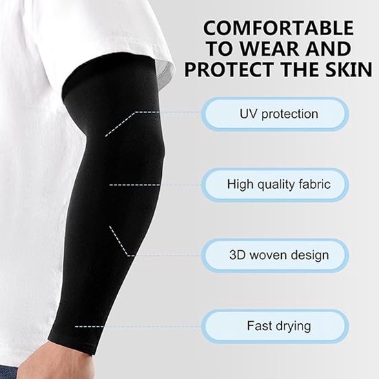 4 paar mouwen - Unisex - Sleeves - Ultralichte mouwen - Arm Sleeve - UV-bescherming voor armen - Volwassenen - Zonnebrandcrème Mouw IJszijde Arm Mouwen - Comfort Cooling Sports Compressiemouwen - Ideaal voor sporten, fietsen, golfen - Zwart — afbeelding 3
