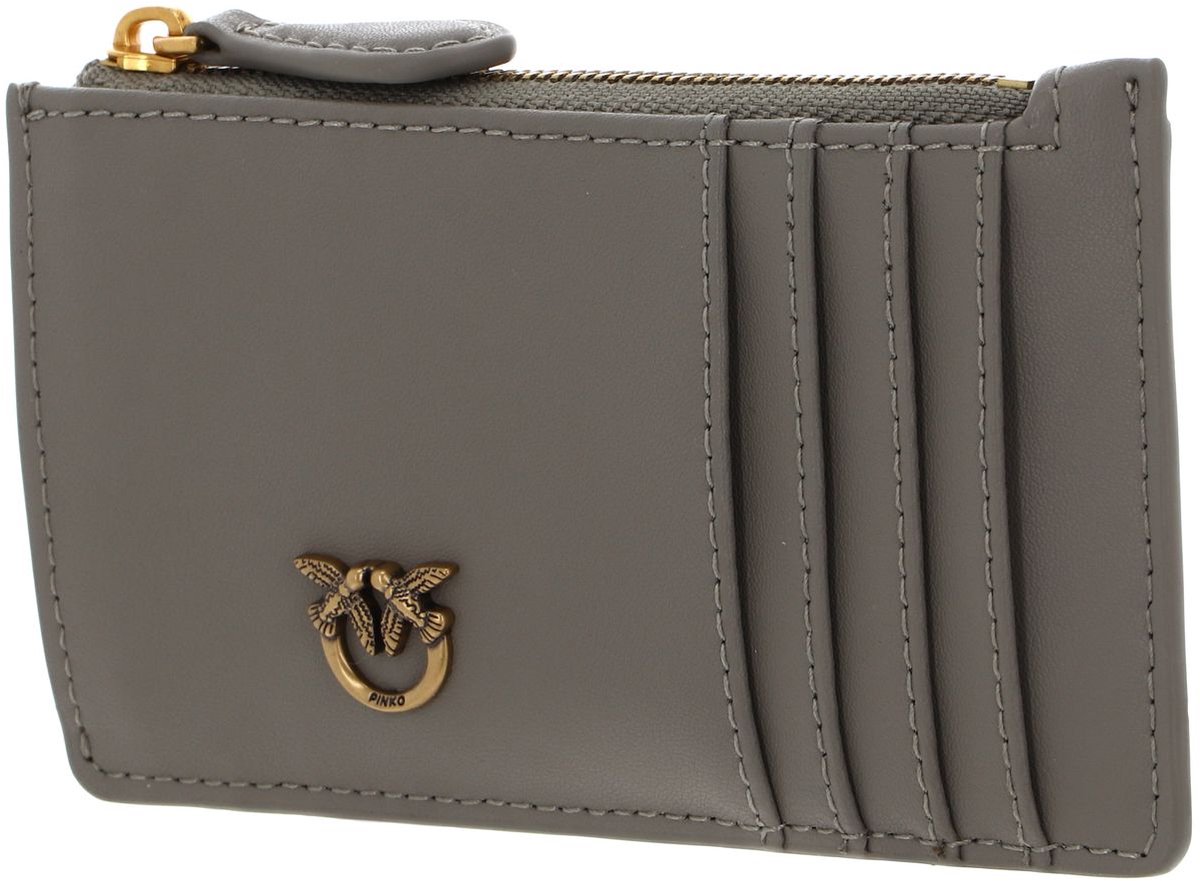 PINKO Leren Kaarthouder Airone Cardholder Walnut - Antique Gold Taupe