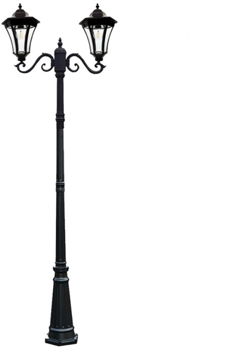 Solar tuinverlichting lantaarnpaal 'Sheffield' - 2-lichts - 235 cm - Met schemersensor - 400 lumen - IP44 - Buitenlamp op zonne-energie