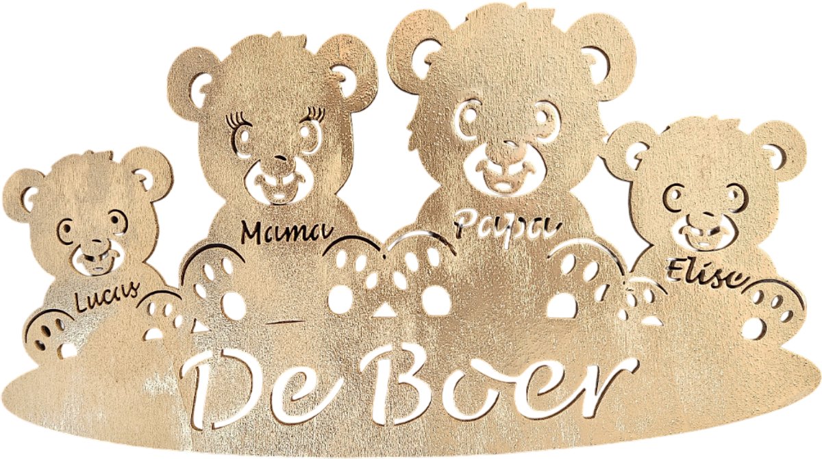 Goedkoopste Gepersonaliseerde houten beren familie - geboorte - kraam cadeau - naambord - 38x21cm - Goud