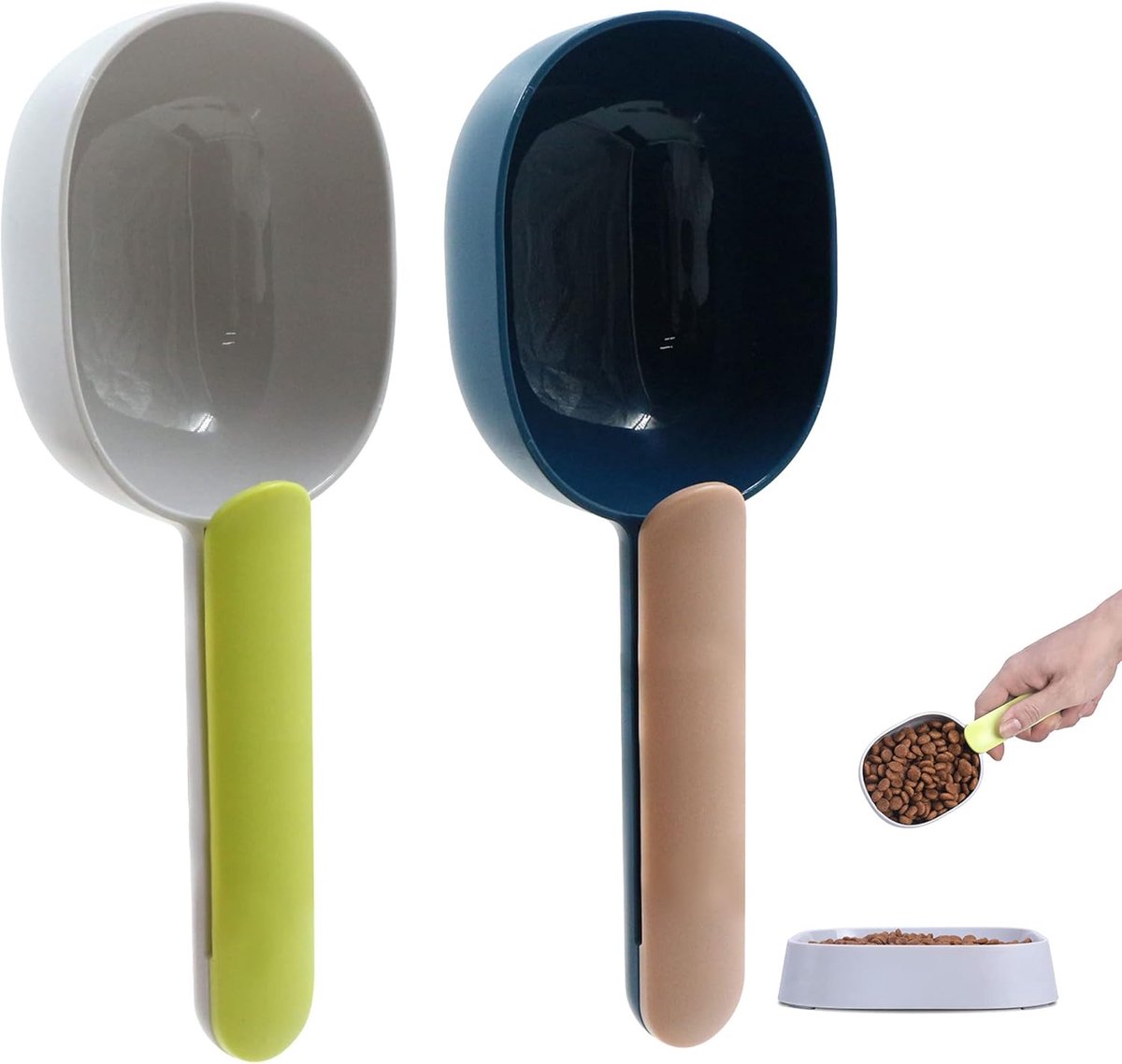 Voerschep - 2 stuks - Maatschep voor diervoeding - huisdier voerschep - Diervoeding lepel - hond - kat - Voerschep voor hond - Voerschep voor kat - Huisdier voerschep - Maatlepel - Indigo/Grijs Groen