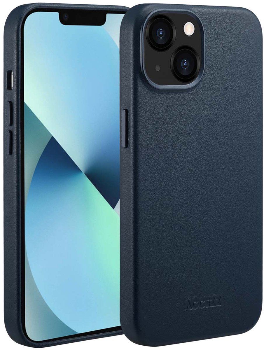 Accezz Hoesje Geschikt voor iPhone 13 Hoesje - Accezz Geschikt voor MagSafe Leather Backcover - donkerblauw