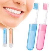Brosses à dents de voyage portables et pliables, 2 pièces, avec poils souples, gain de place, avec étui, couleur aléatoire