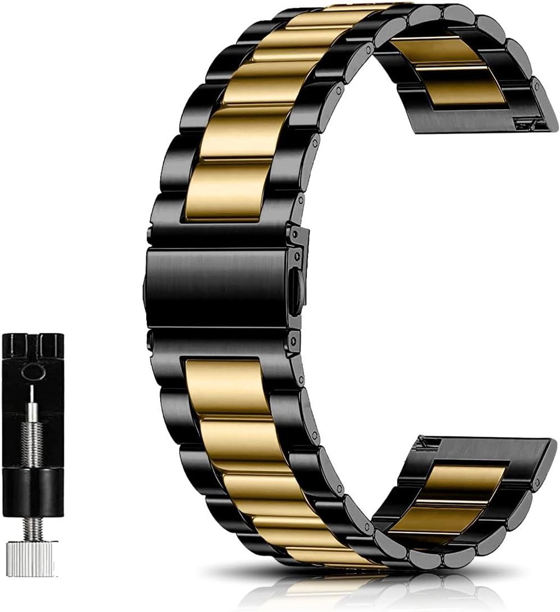 JGS Premium - Metalen armband voor horloges - Roestvrij staal - Unisex - Zwart-goud - Verstelbare maat