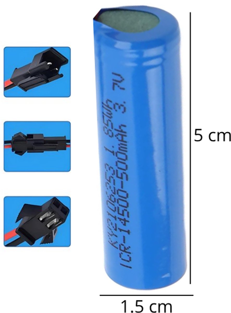 PolkaHome® 2 stuks Bestuurbare Auto Accu – RC Accu / RC Batterij – 14500 Batterij – Lithium Ion 3.7V 500mAh – 1.85Wh – Langdurige RC Accu. accu voor RC drift auto — afbeelding 5