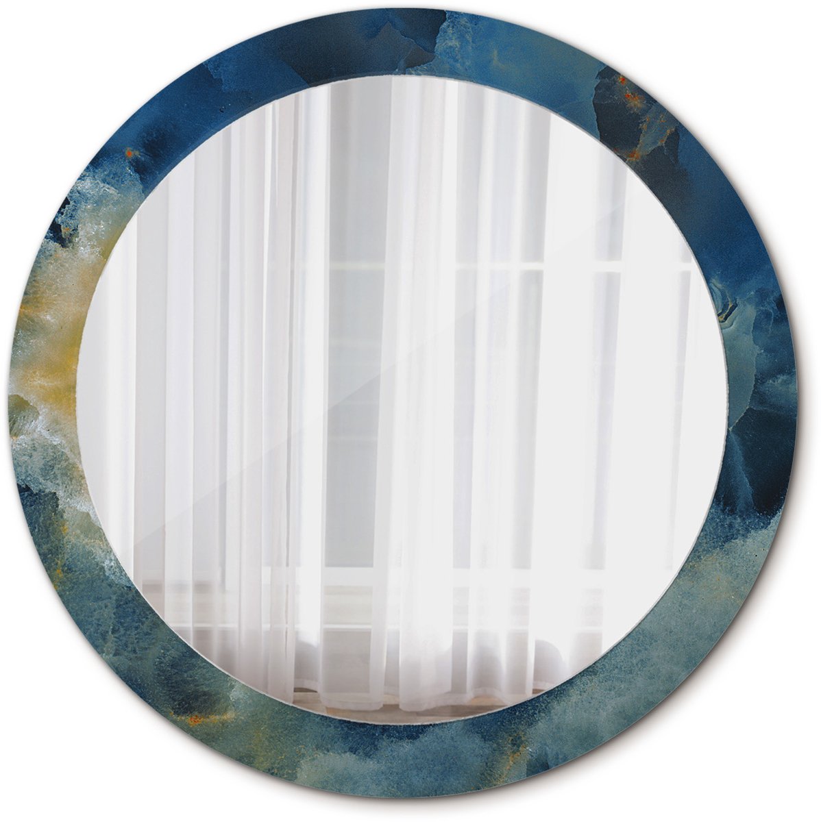 Tulup Spiegel - Ronde vorm Spiegel - op gehard Glas - Onyx marmer - Diameter: 80 cm - Decoratieve spiegel - Slaapkamerspiegel - Badkamerspiegel - Make-upruimte - Kaptafel - Blauwe - Luxe Spiegel - Decoratieve wandspiegel - Ronde vorm
