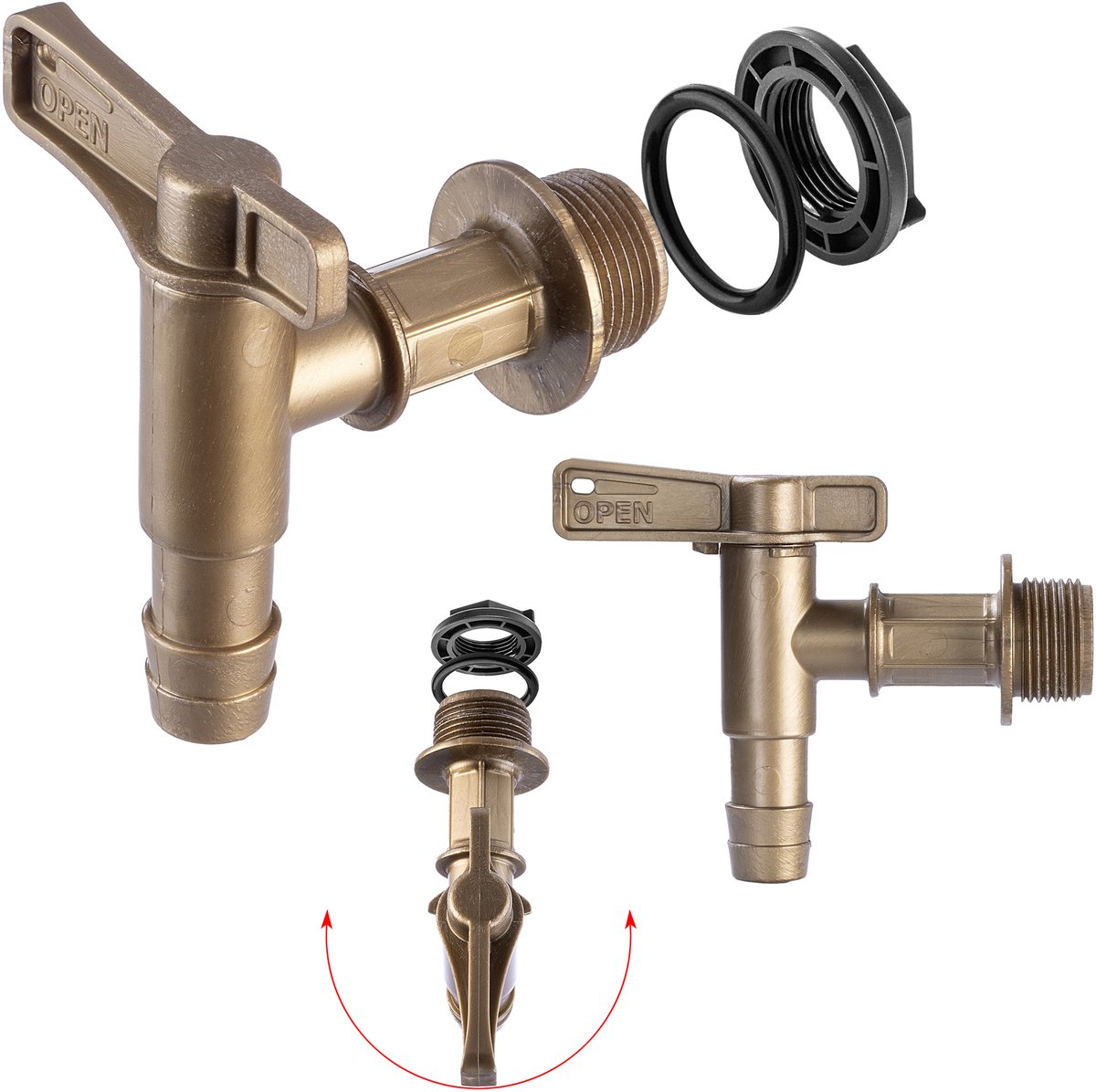 KADAX Aftapkraan voor regenton, 3/4 inch kraan van kunststof, tapkraan met afdichting en borgmoer afdichtband, kraan voor waterreservoir (goud, 86 mm)