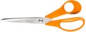 Fiskars schaar met oranje handgrepen en roestvrijstalen mes, met een recht mes.
