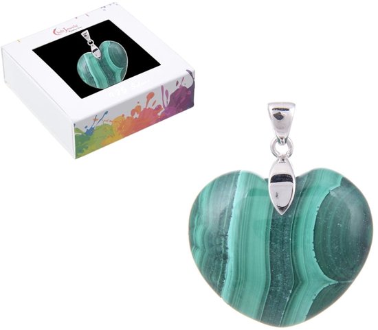 Pendentif coeur en malachite plaqué argent