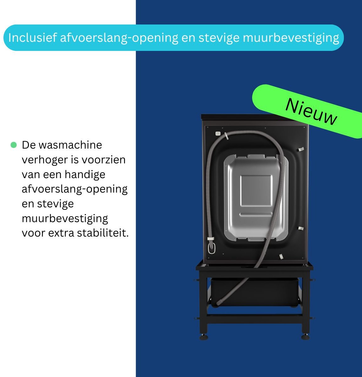 Wasophoogte® Wasmachine verhoger met lade - Wasmachine opbouwmeubel - Wasmachine sokkel - 42cm hoog - Zwart - Universeel - 65*60,5 (LxB) - Inclusief wandbeugels thumbnail 6