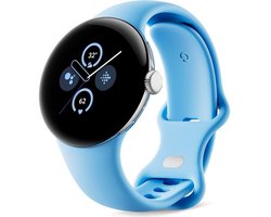 Google Pixel Watch 2 – Zilverkleurige kast – Blauw sportbandje – GPS – 5ATM – Fitbit functies – 24u batterij – AMOLED scherm