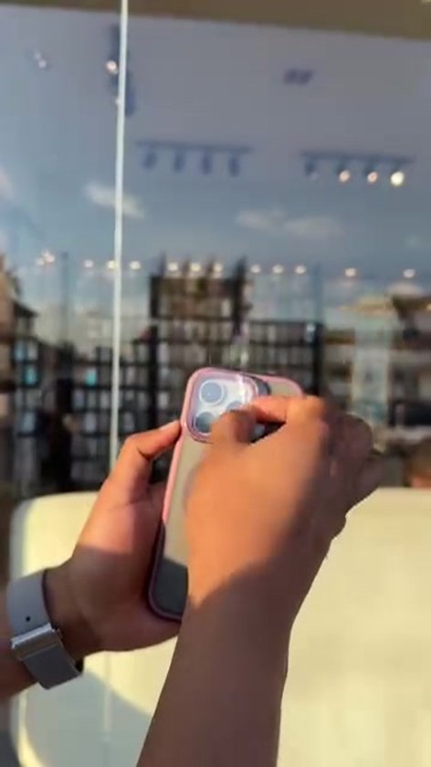 iPhone 12 Pro / 12 Magsafe Camera Glass Door Shield Silicone Case / MagSafe Hoes met Camera Bescherming, Kickstand & Glazen Deur Blauw