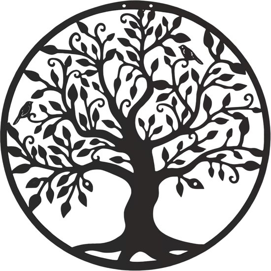 Décoration murale en métal Arbre de vie - Art mural Handgemaakt - Pour intérieur ou extérieur - Cadeau de Jardin de crémaillère - Zwart - 40 x 40 cm - 1 pièce