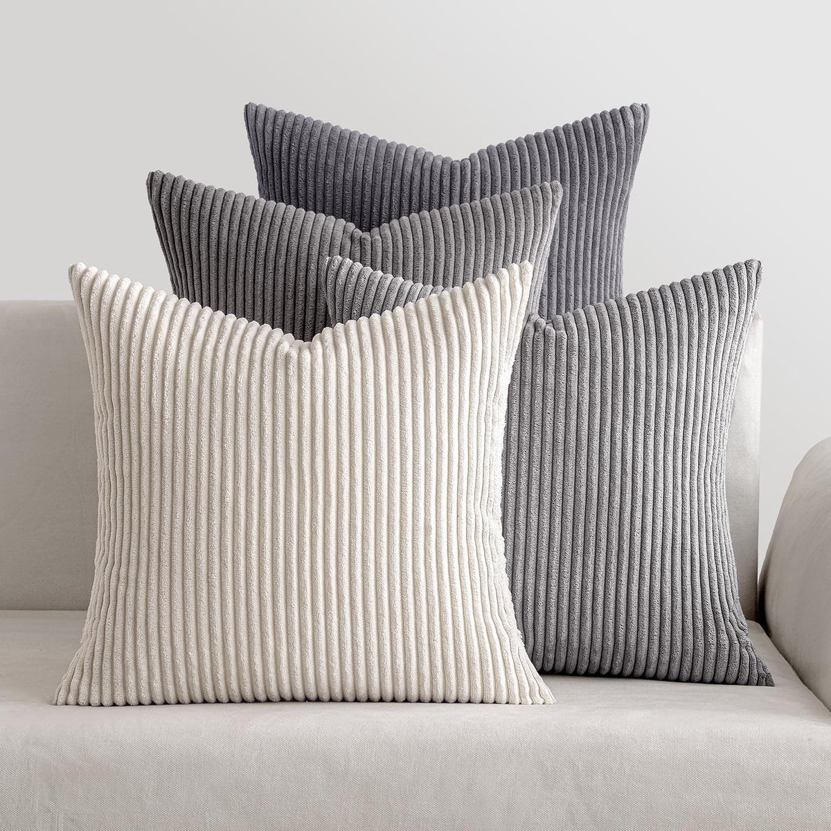 Ibenzoa® Zachte Polyester Kussenslopen met Corduroy Textuur - Donkergrijze Set van Vier