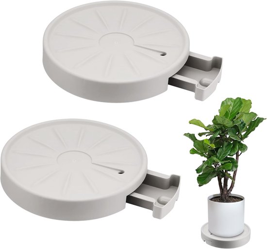 Robuuste Plantroller Set met Onzichtbare Wielen voor Binnen en Buiten, 28 cm, Grijs-Wit, 2 Stuks