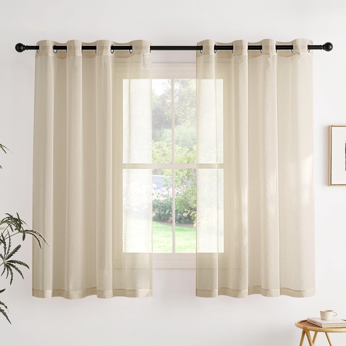 Ibenzoa® Gordijnen Set van 2 met Inslagringen voor Slaapkamer, Linnenlook, Kaki, 160 x 140 cm