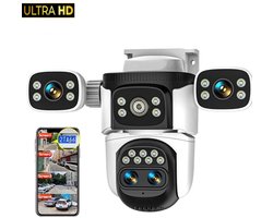 Gabrys® 4-in-1 bewakingscamera - 4K wifi-camera voor huisbeveiliging - met vier lenzen - en vier schermen 361° - 10X optische zoom - CCTV auto Tracking 20MP - Draadloze bewaking camera - inclusief 128GB SD-Kaart en 1 jaar Garantie