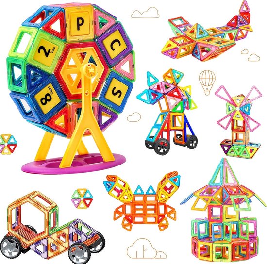 Magnetisch Constructiespeelgoed Set – 82-delige Magnetische Bouwstenen – Educatief Speelgoed – Creatieve Bouwblokken – Speelgoed Auto – Magneten Speelset – Montessori Cadeau voor Kinderen – Bouwspeelgoed Jongens en Meisjes